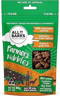 ALL BARKS Farmer's Nibbles - 100% Aussie Chicken, Whitefish, Spinach & Kelp - Natural, Grain-Free, Australian Dog Treats -...
