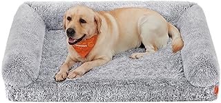 Feandrea Fluffy Large Dog Bed, XXL Orthopedic Dog Sofa Bed for Large Dogs, Egg Crate Foam Pet Bed Pet Couch with Sides and…
