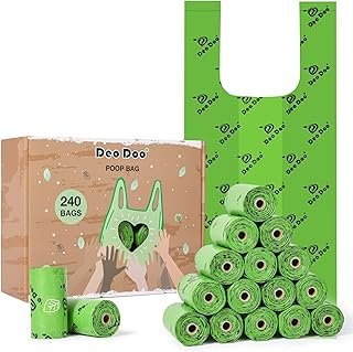 Dog Poo Bags Biodegradable Large Poop Bags with Tie Handle Recycle Leak-Proof 20 Rolls 240 Bags 11 * 15 Inch Green Doggy W...