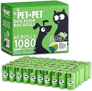 PET N PET 1080 Count Dog Poop Bags USDA Certified 38 percent Biobased 60 Rolls of Strong & Thick Dog Waste Poo Bags 9x13 G...