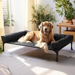 Veehoo Elevated Raised Dog Bed with Removable Bolster, Large Outdoor Dog Bed with Soft Pillow, Raised Dog Bed with Washabl...